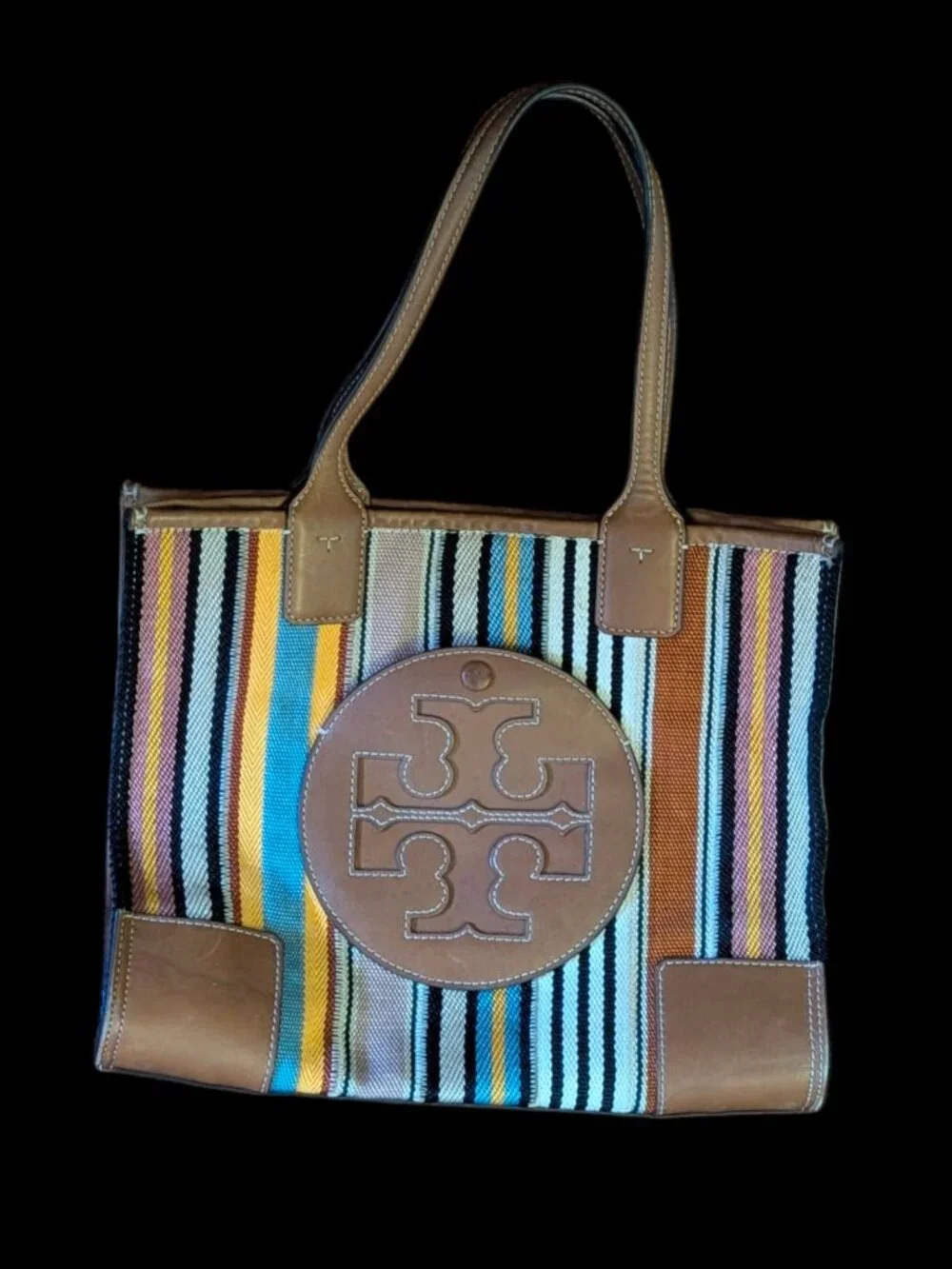 Tory Burch Ella Webbing Patchwork Magnetic Closure 12.95 X 4.38 X 10.56